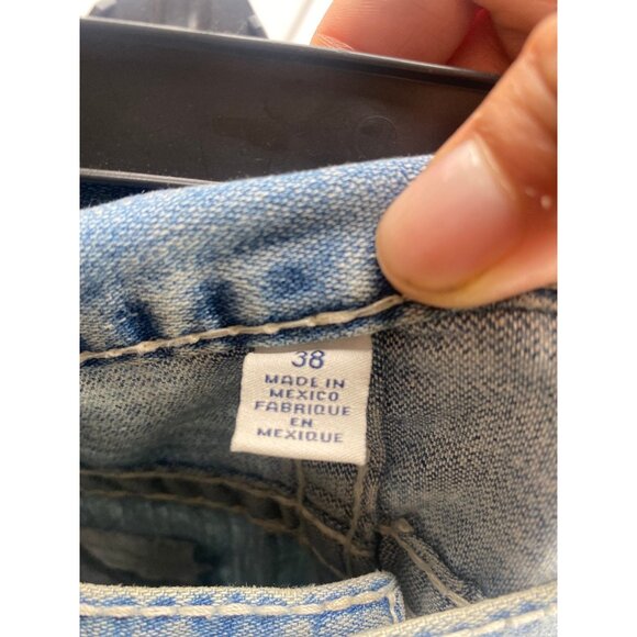 True Religion Straight Flap Natural Big T Mens 38x30 Thick Stitch Blue Fade Y2K - Picture 4 of 10